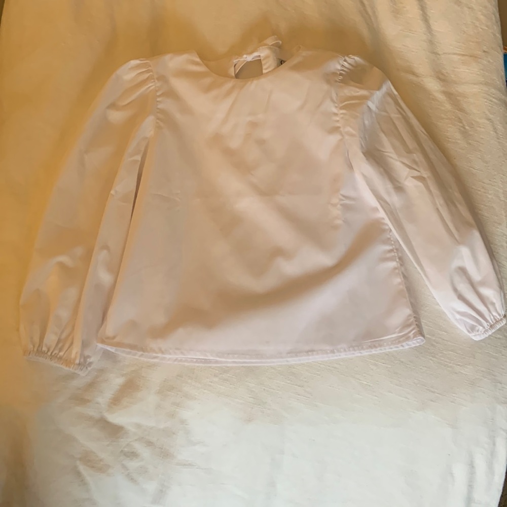 Girls Puff Sleeve Tie-back White Poplin Blouse - size 5
